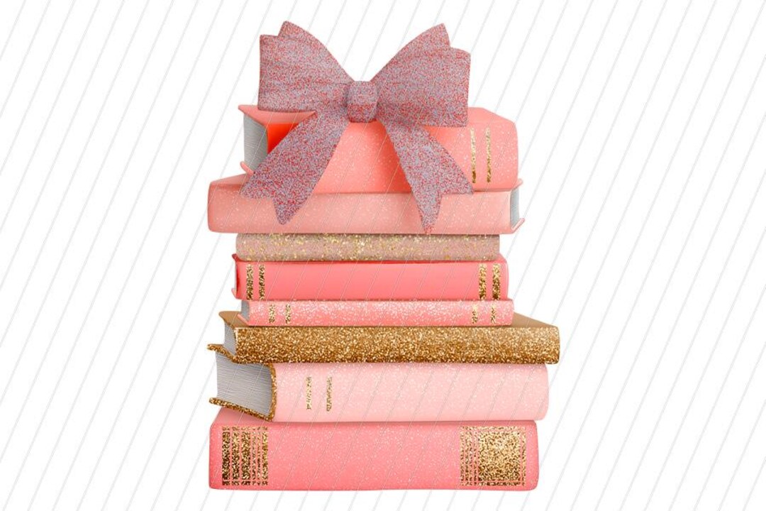 Pink Book Stack PNG, Coquette Bow Glitter Books, Christmas Books Stack ...