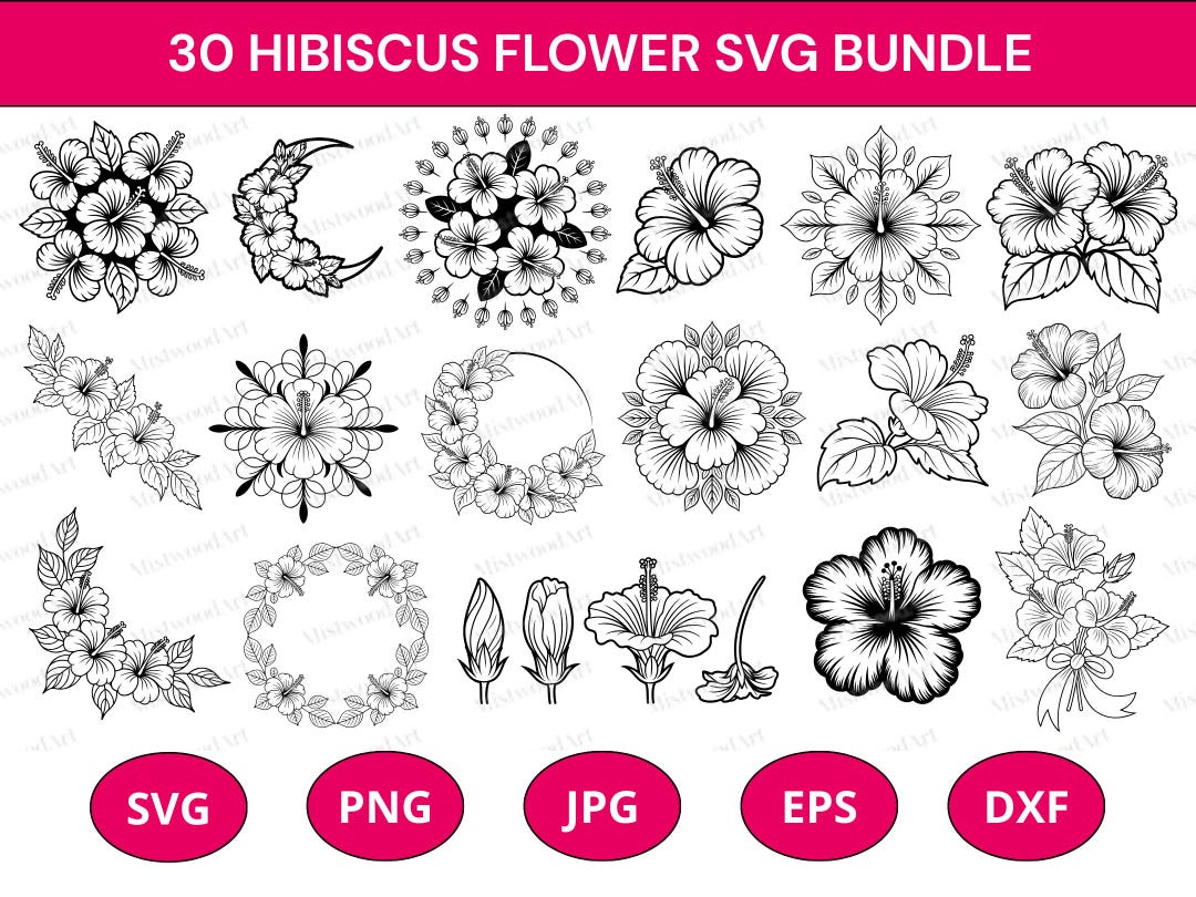 Hibiscus Flower SVG Bundle: Tropical Floral Cut Files (digital Download ...