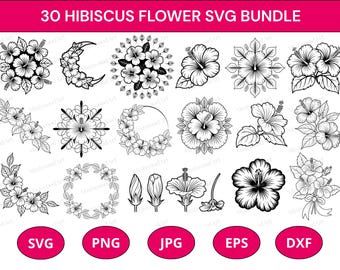 Hibiscus Flower SVG Bundle: Tropical Floral Cut Files (Digital Download)