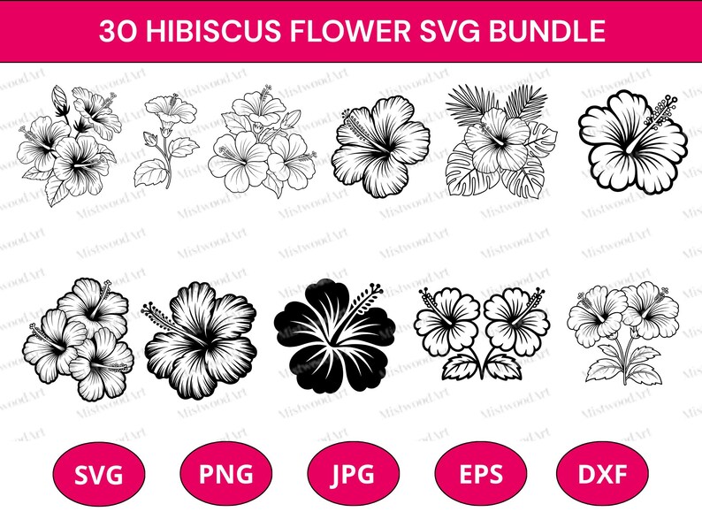 Hibiscus Flower SVG Bundle: Tropical Floral Cut Files (digital Download ...