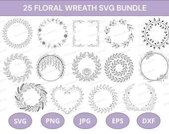 Floral Wreath SVG Bundle: Botanical Circle Frame Designs (Digital Download)