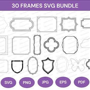 Klassische Rahmen SVG Bundle, Vintage Label Rahmen, dekorativer Rahmen SVG, Schnittdatei für Cricut, rechteckiger quadratischer Rahmen PNG, sofortiger Download