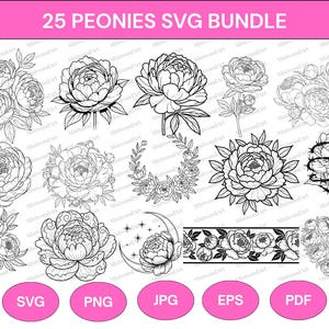 Peony Line Art SVG Bundle: Floral Arrangement, Wedding Flowers (Digital Download)