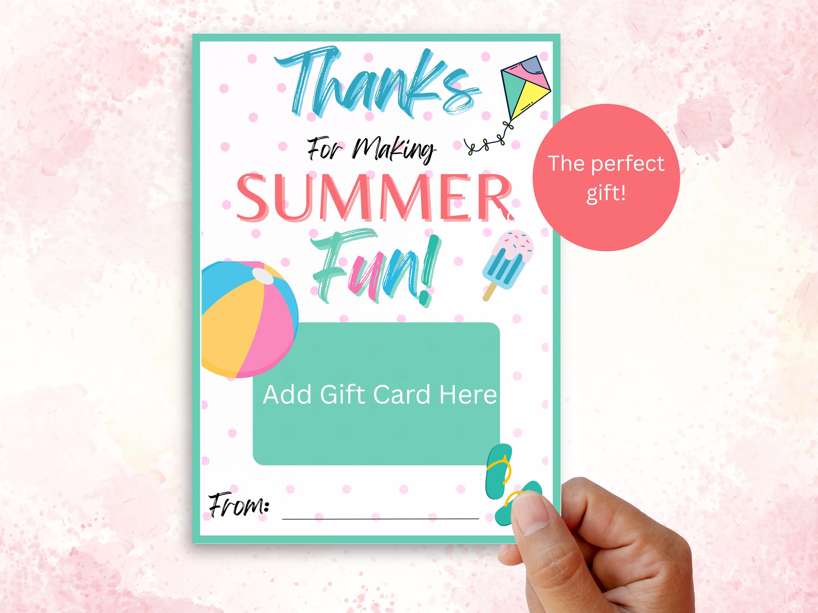 End of Summer Gift Card Holder, Camp Counselor Gift Card Holder, Printable Gift for Camp Counselor, Printable Babysitter Gift