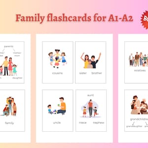 Family Flashcards for English Learners | A1–A2 Vocabulary | Printable PDF for ESL Students | Printable Family Vocabulary Flashcards