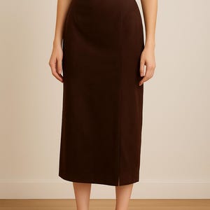 Vintage Brown Suede Midi Skirt | High Waist Slit Skirt | Minimalist Fall Skirt | 90s Classic Workwear Skirt | Size M
