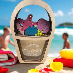 Beach Treasure display bucket, Seashell Shadow Box, Display Vacation Shells and rocks, Vacation Keepsake