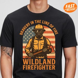 Wildland Firefighter Shirt: Bravery in the Line of Fire, American Flag Sasquatch Graphic