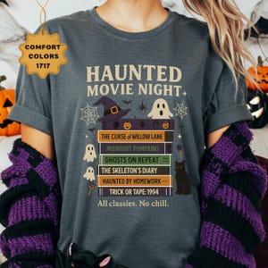 Haunted Movie Night Shirt: Retro VHS Halloween Nostalgic Horror 90s Spooky Season