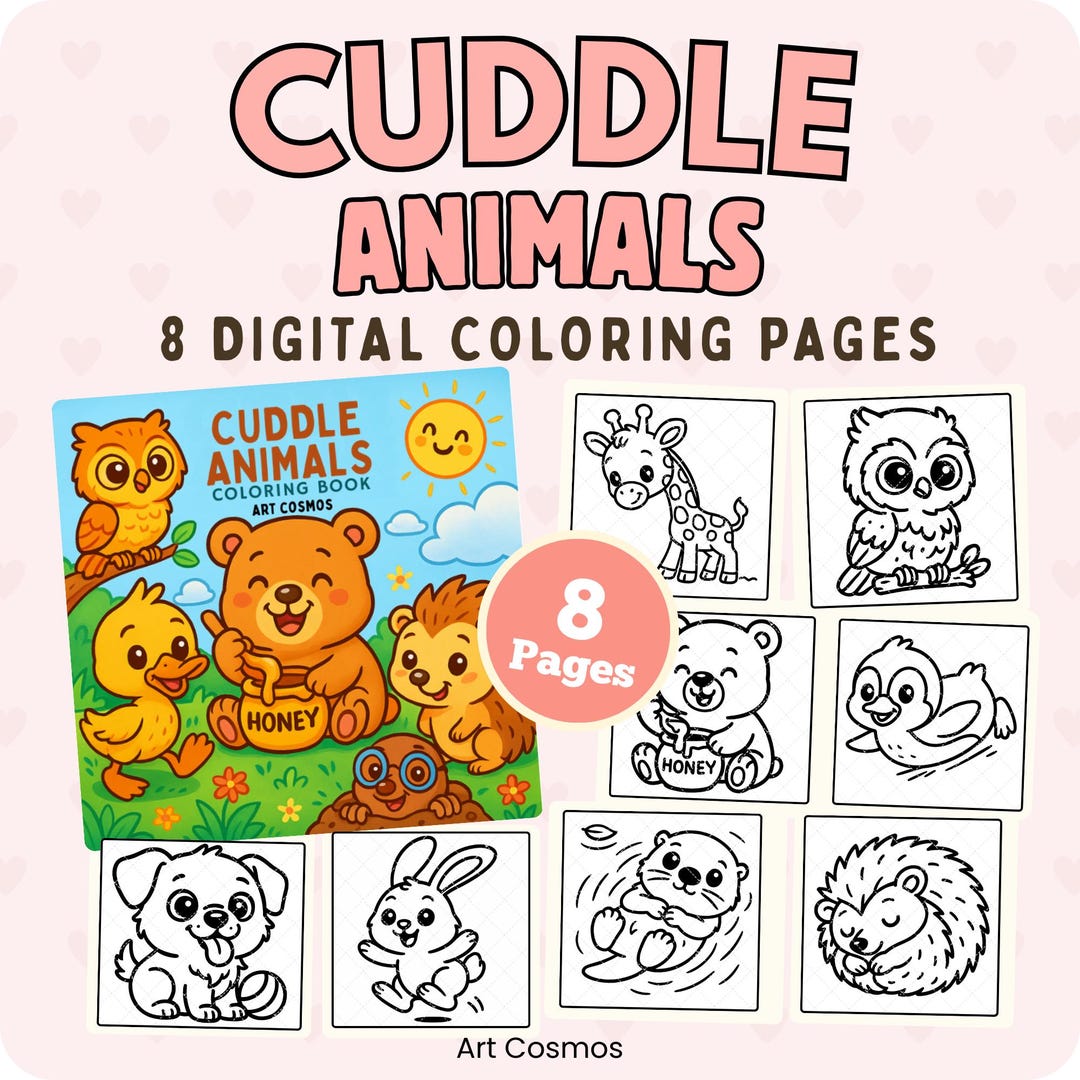 Cuddle Animals Coloring Book – 8 Coloring Pages + 1 Bonus Gift ...