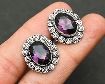 Purple Amethyst Silver Cufflinks ~ Men Accessories ~ Shirt Cuff Links~   Handmade Gemstone Jewelry