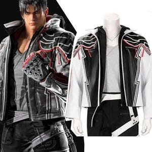 Tekken 8 Jin Kazama Cosplay Jacket – Black Faux Leather Costume Coat, Fighting Game Inspired Outfit