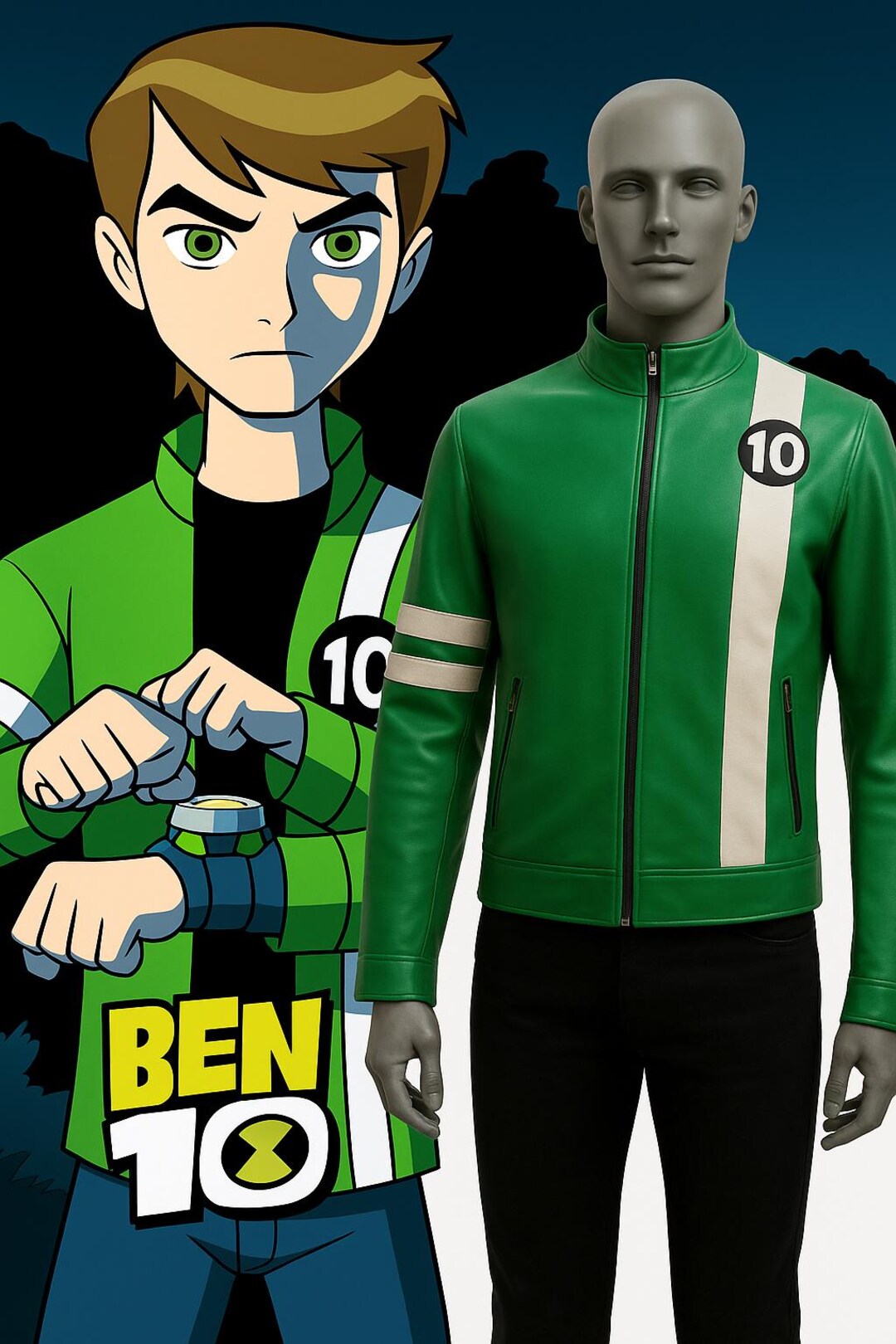 Ben 10 Cosplay Leather Jacket: Alien Force Green & White Coat - Etsy Canada
