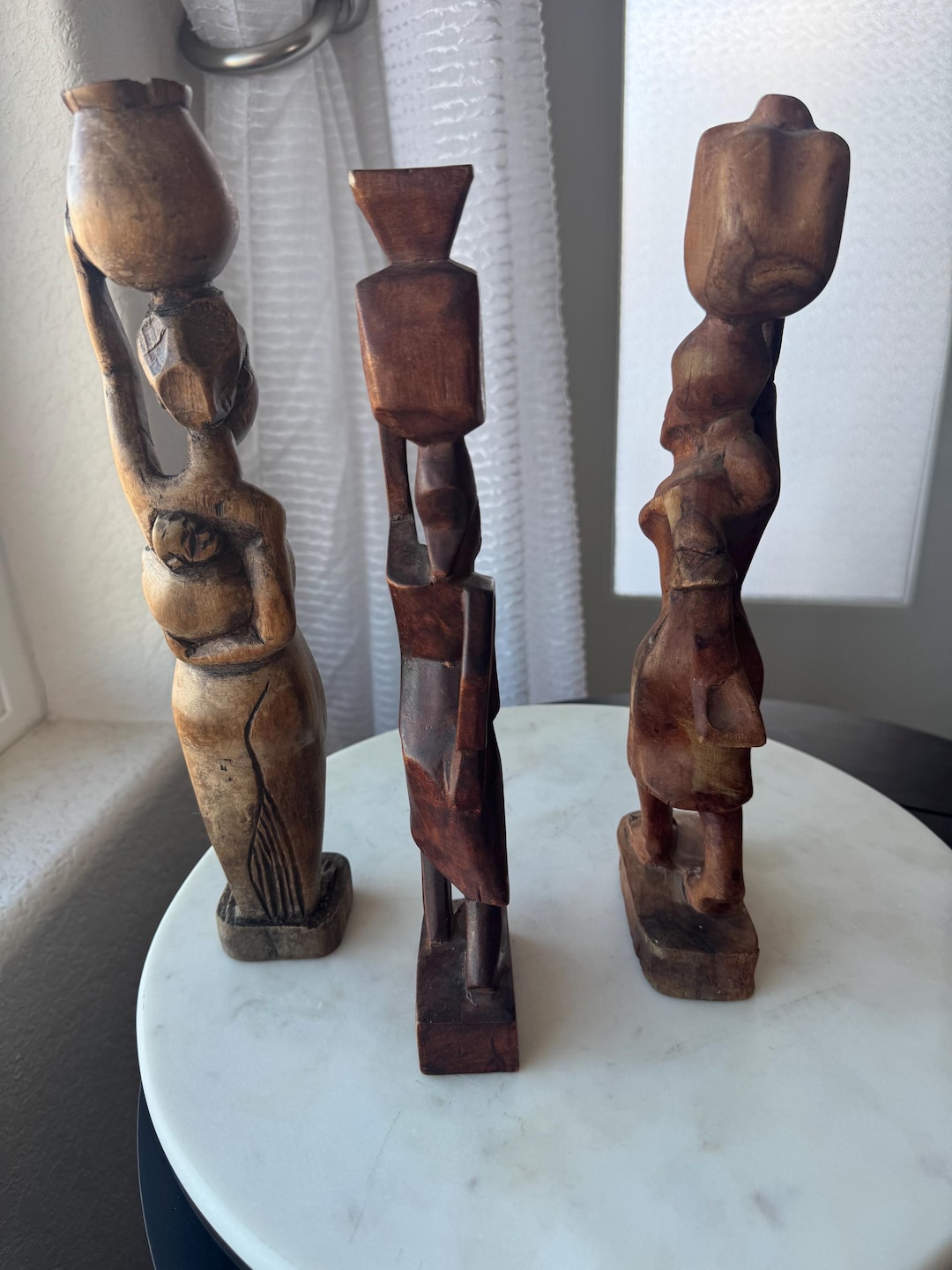 Vintage Hand Carved African Wood Figures – Set of Three Tribal ...