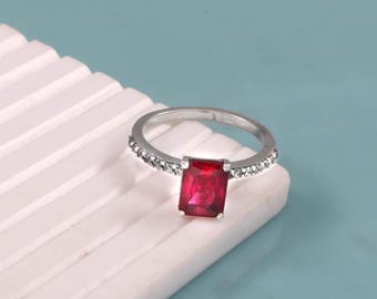 Lab created ruby ring 925 sterling silver ring red ruby ring