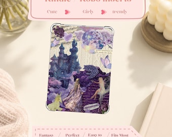 Purple fantasy themed clear case kindle and Kobo inserts, dragons, fantasy, ethereal