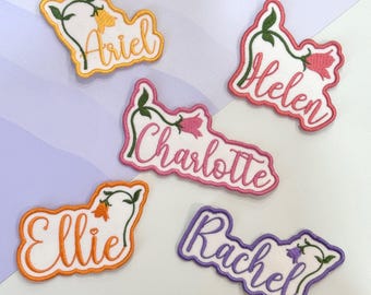Custom Embroidered Name Patch, Iron On/Sew On, Flower Design