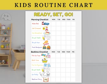 Kids Chore Chart Printable | Daily Morning & Evening Check-List | Instant Download (Printable PDF)