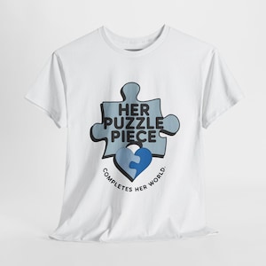 Her Puzzle Piece Unisex Heavy Cotton Tee - Cute Gift for Mom, Birthday Shirt, Family Love, Heartwarming Tee, Gift for Her