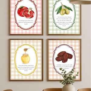 Islamic Kitchen Wall Art Quranic Food Pomegranate Olive Honey Date Posters Digital Download Watercolour Home Decor Muslim Kitchen Dining