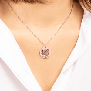 Custom Engraved Dog Portrait Necklace: Pet Memorial Gift, Gold or Silver