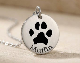 Custom Paw Print Necklace Engraved Pet Memorial Pendant