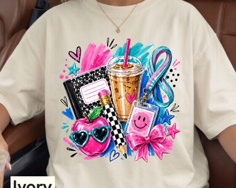 Preppy Teacher Shirt, Back To School Tshirt, Watercolor Iced Coffee Sublimation Gift, Trendy Teach Tee