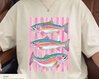 Comfort Colors Fish Shirt, Rainbow Trout Fishing Shirt, Preppy Summer Graphic Tee, Bright Color Fish T-Shirt
