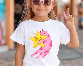 Girl Pink All Star Kitten T-shirt, Cat Lover Toddler, Pink Cat Shirt