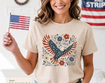 American Eagle Shirt, 4th of July Shirts, USA Freedom T-Shirt, 1776-2026 Patriotic Eagle, American Flag Flower, America Birthday Shirts