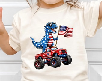 American Flag Dinosaur Tee,  Patriotic Kids Tees, USA Kids Shirt