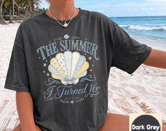 The Summer Turned 16 Shirt, 16th Birthday Shirt, Faux Patchwork Beach Summer Birthday Tee, 16th Birthday Gift for Girl