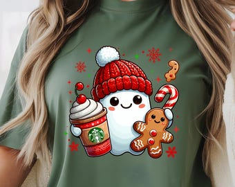 Ghost Santa Christmas Shirt: Halloween Ghost Holiday Tee, Family Xmas Gift