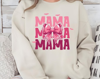 Retro Halloween Bow Mama Sweatshirt, Mothers Day Gift, Halloween Mama Tee, Halloween Sweatshirt