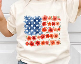 Patriotic Floral USA Kids Shirt, America 250th Anniversary Toddler Tee, Matching Family Outfit Shirt, 1776 2026 Tee