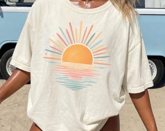 Summer See T-Shirt, Neon Sunset Beach Shirt, Coastal Ocean Graphic Tee, Beach Shirt, Sunshine Shirt