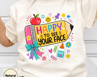 Comfort Colors Happy To See Your Face Shirt, Pennant Flag Teacher T-Shirt, First Day Of School Tee, Back To School Teacher Gift, Elementary
