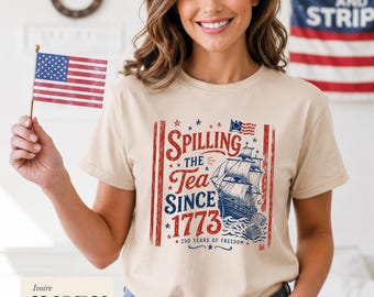 Striped Spilling The Tea Since 1773 Shirt, Funny 4th Of July Tshirts, Preppy Patriotic USA Shirt, 250th Anniversary