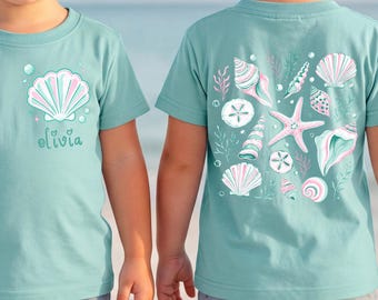 Custom Name Cousin Summer Seashells Shirt, Summer Vacation Beach Shirt, Sunshine Toddler Tee, Sea Shell Shirt