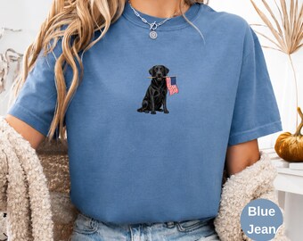 Black Labrador American Flag Patriotic Dog Shirt, Black Lab Mom Tee, USA Flag Labrador Mama T-Shirt, Memorial Day Shirt, Dog Lover Dad Tee