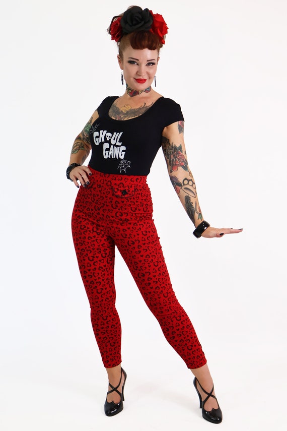 Pantalones capri de leopardo de corazon rojo Etsy Espana