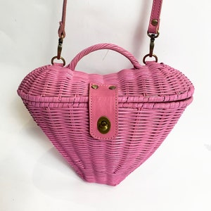 Pink Heart Rattan Handbag image 3