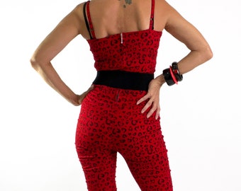 Red Heart Leopard Jumpsuit Etsy