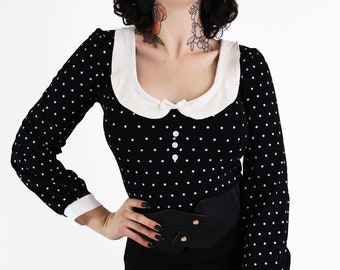 Black & White Polkadot Peter Pan Top