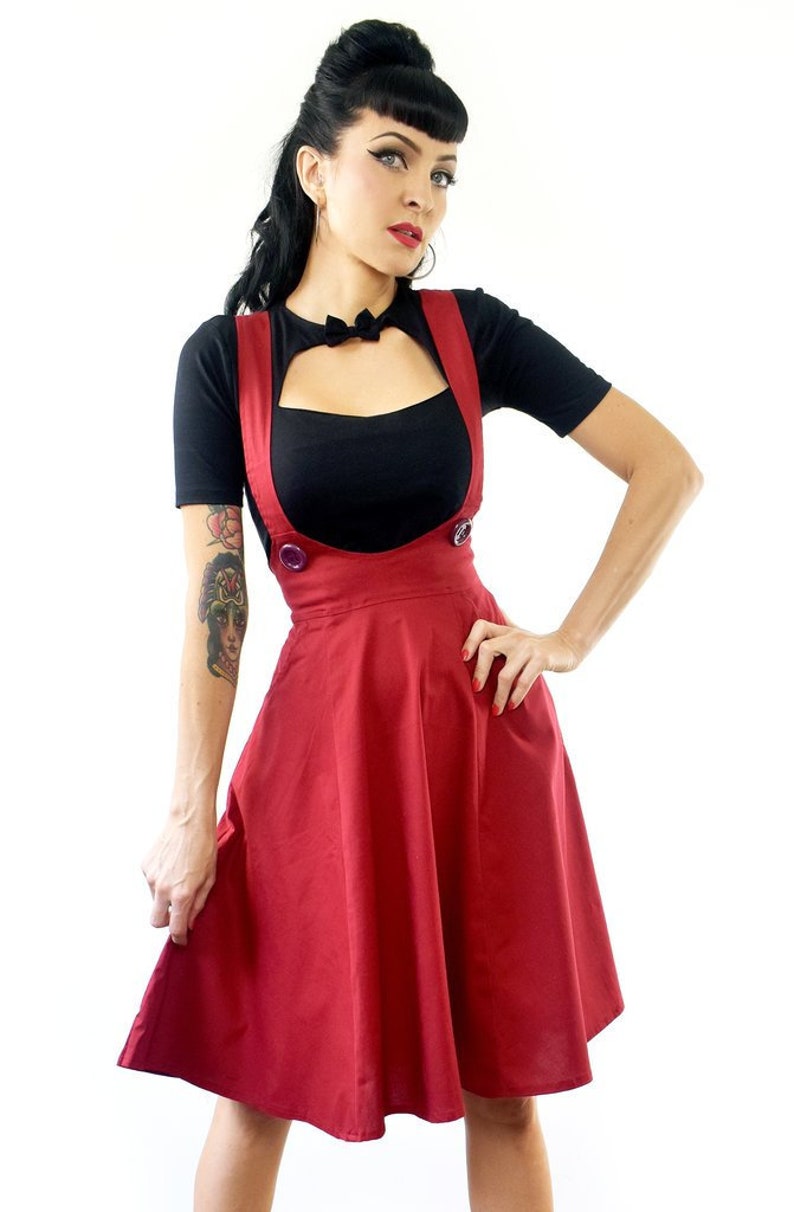 Jumper Dresses | Vintage Style Pinafore Dresses     Dark Red Dolly Pinafore  AT vintagedancer.com