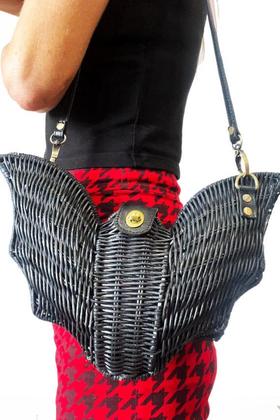 Midnight Black Bat Rattan Handbag - Etsy