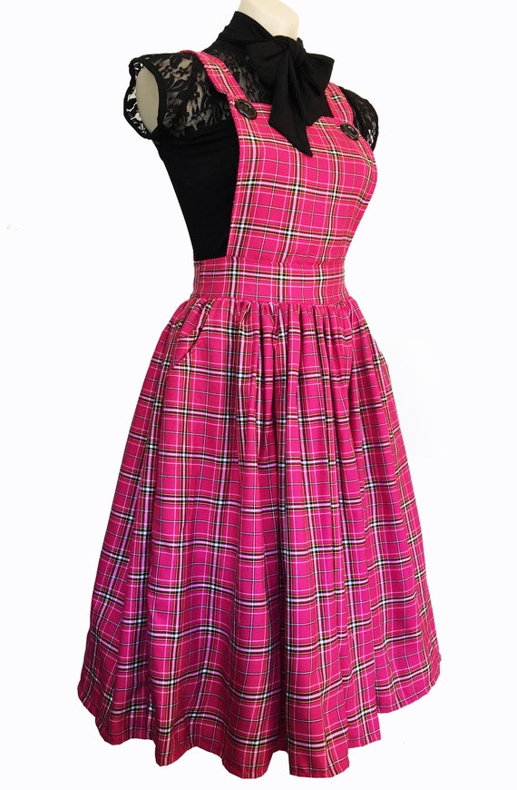 pink tartan pinafore dress