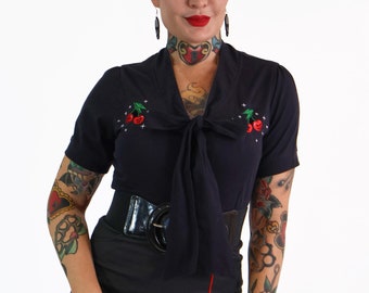 Black Monster Cherry Pussybow Shirt