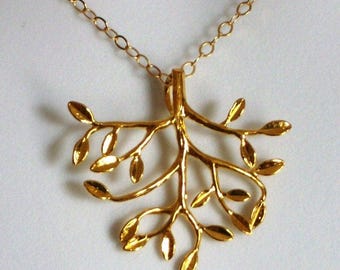 Gold Tree Necklace - Gold tree of life necklace, bridesmaid gifts, gold, yellow, orange, Mothers Day, Birthday Gifts