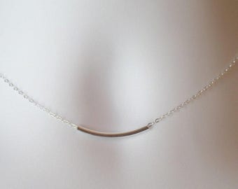Zilveren staafketting - Sterlingzilveren staafketting, sterlingzilveren ketting, sterlingzilveren ketting met gebogen staaf